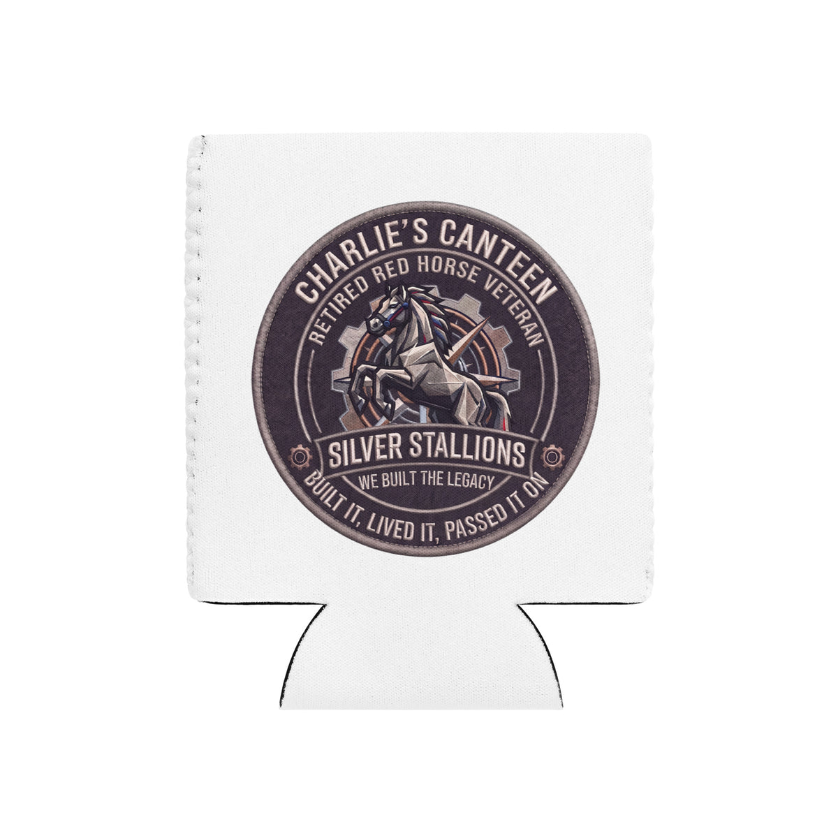 Charlie's Canteen Silver Stallion Can Cooler product mockup