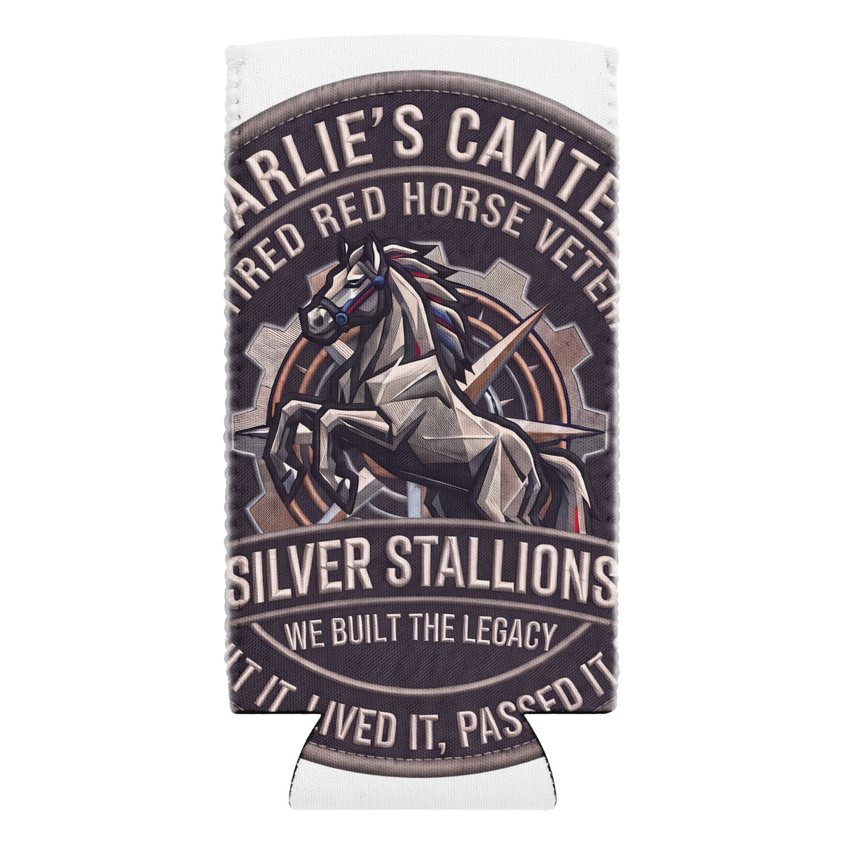 Charlie's Canteen Silver Stallion Can Cooler product mockup