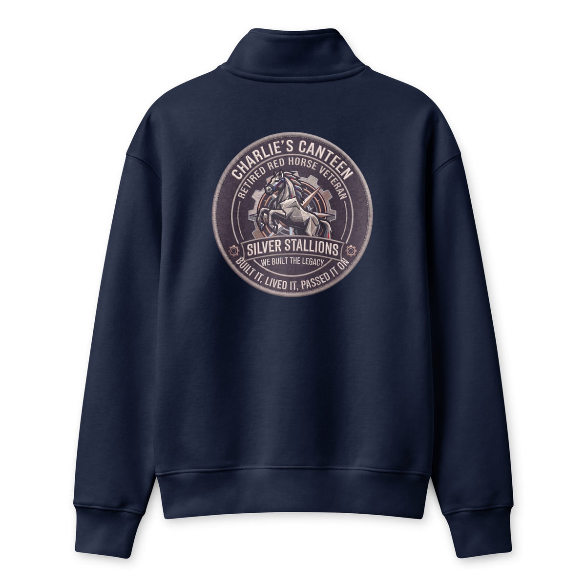 Silver Stallion half-zip back mockup