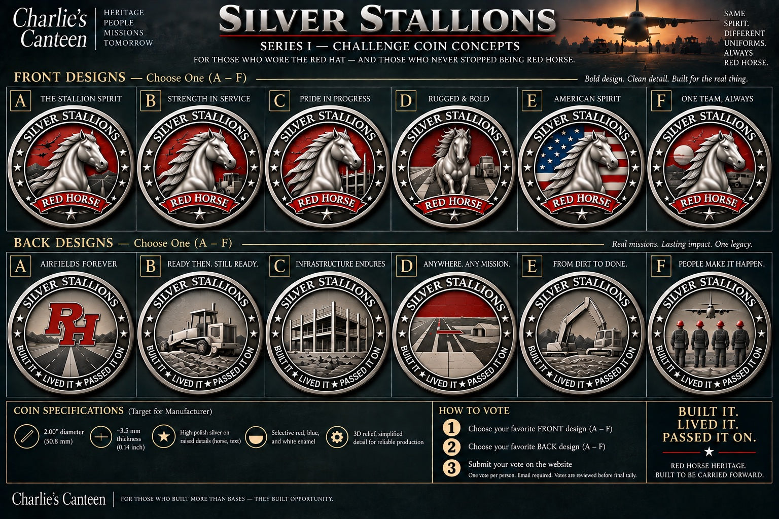 Current Silver Stallions Series I coin options A through F