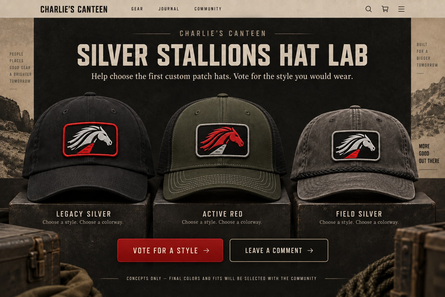 Silver Stallions Hat Lab concepts: Classic 6-Panel, Trucker, and Rope Cap